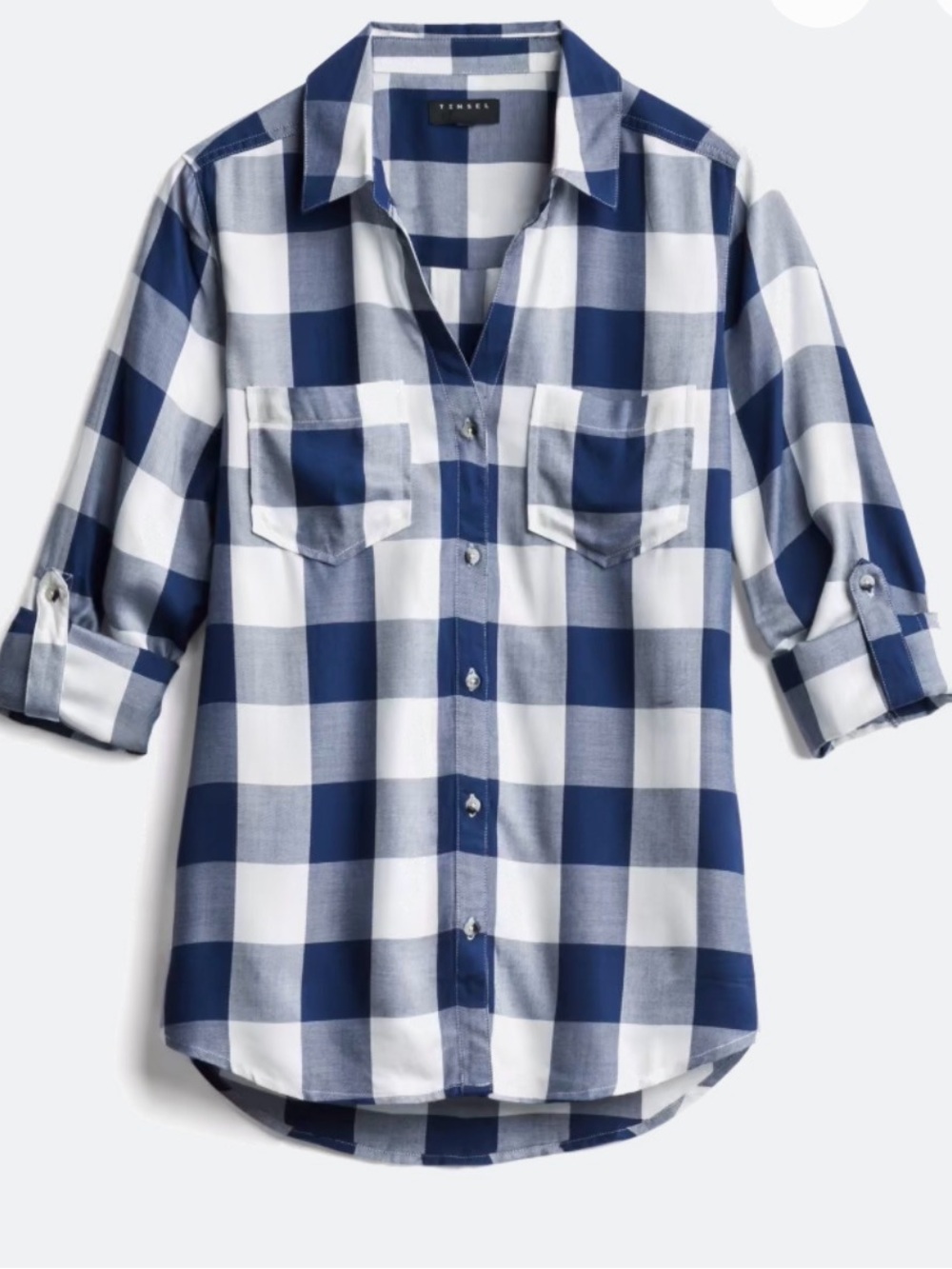 Tinsel Blue and White Buffalo Plaid Button-Down Shirt